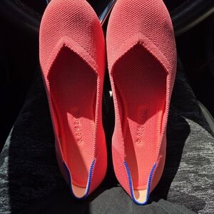 Rothy's Vibrant Coral Flats with Blue Accents Like New Worn Once